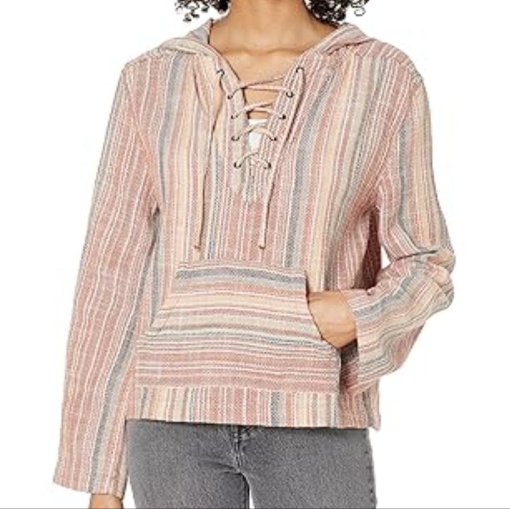 Roxy Pastel Striped Lace-Up Baja Hoodie